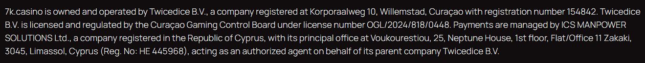 Официальная информация о лицензии и юридических лицах 7к публикуется в подвале основных страниц